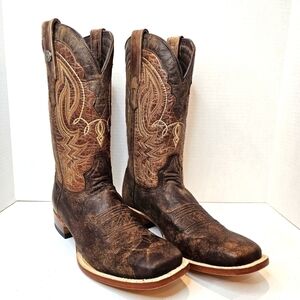 Tanner Mark Men's Leather Western Boots Size 10 Square Toe Embroidered